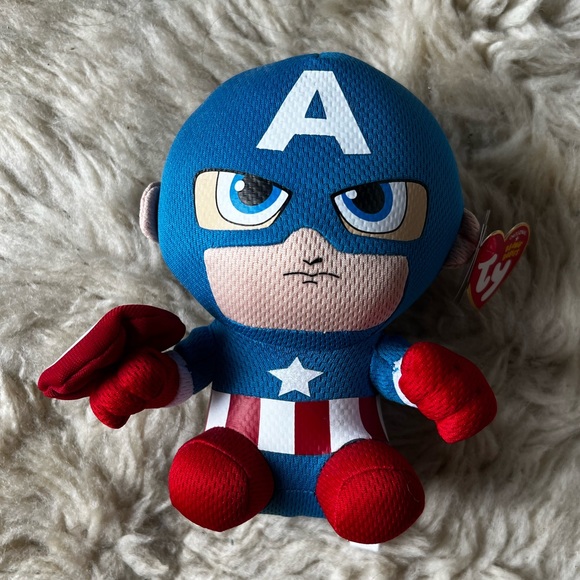 TY Marvel Captain America 6 inch Beanie Baby - Picture 3 of 8